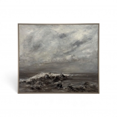 Mid Century Oil on Canvas by Francine Kerckx (1921-?) 'Stormy Seascape with Rocky Coast'
