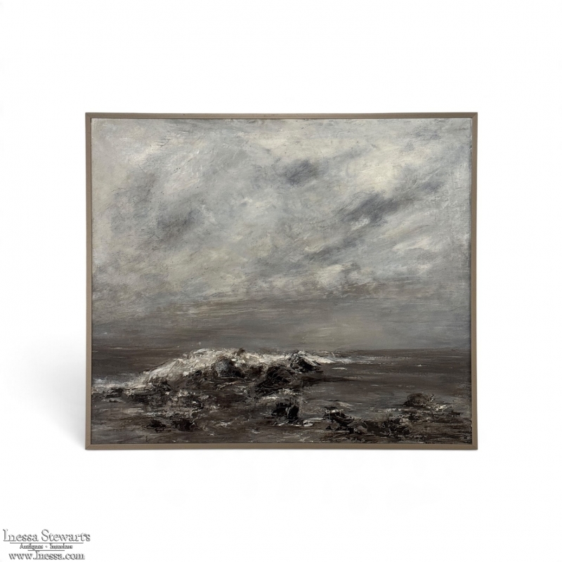 Mid Century Oil on Canvas by Francine Kerckx (1921-?) 'Stormy Seascape with Rocky Coast'