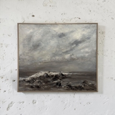 Mid Century Oil on Canvas by Francine Kerckx (1921-?) 'Stormy Seascape with Rocky Coast'