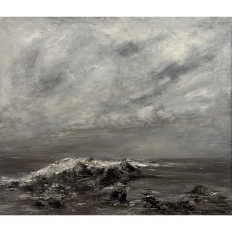 Mid Century Oil on Canvas by Francine Kerckx (1921-?) 'Stormy Seascape with Rocky Coast'