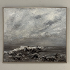 Mid Century Oil on Canvas by Francine Kerckx (1921-?) 'Stormy Seascape with Rocky Coast'