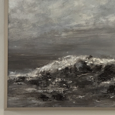 Mid Century Oil on Canvas by Francine Kerckx (1921-?) 'Stormy Seascape with Rocky Coast'