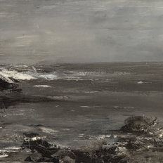 Mid Century Oil on Canvas by Francine Kerckx (1921-?) 'Stormy Seascape with Rocky Coast'