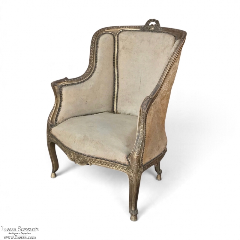 19th Century French Louis XV Gilded Bergere Armchair