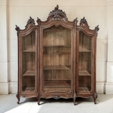 19th Century Italian Rococo Walnut Three-Door Display Bookcase ~ Armoire