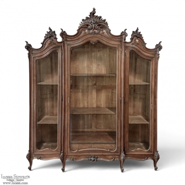 19th Century Italian Rococo Walnut Three-Door Display Bookcase ~ Armoire