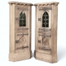 Pair Rustic Gothic Revival Oak Corner Wine Cabinets ~ Vitrines