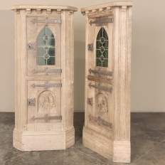 Pair Rustic Gothic Revival Oak Corner Wine Cabinets ~ Vitrines