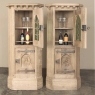 Pair Rustic Gothic Revival Oak Corner Wine Cabinets ~ Vitrines