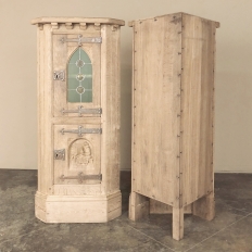 Pair Rustic Gothic Revival Oak Corner Wine Cabinets ~ Vitrines