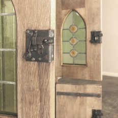 Pair Rustic Gothic Revival Oak Corner Wine Cabinets ~ Vitrines