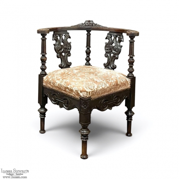 Antique 19th Century Italian Renaissance Revival Corner Armchair