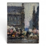 Antique Signed Oil Painting on Board 'Brussels Flower Market on the Grand Place'