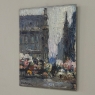 Antique Signed Oil Painting on Board 'Brussels Flower Market on the Grand Place'