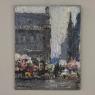 Antique Signed Oil Painting on Board 'Brussels Flower Market on the Grand Place'