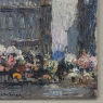 Antique Signed Oil Painting on Board 'Brussels Flower Market on the Grand Place'