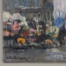 Antique Signed Oil Painting on Board 'Brussels Flower Market on the Grand Place'