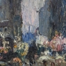 Antique Signed Oil Painting on Board 'Brussels Flower Market on the Grand Place'