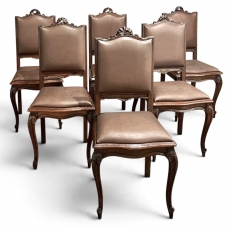 Set of 6 Antique Country French Louis XVI Dining Chairs with Leather