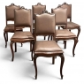 Set of 6 Antique Country French Louis XVI Dining Chairs with Leather