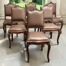Set of 6 Antique Country French Louis XVI Dining Chairs with Leather