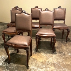 Set of 6 Antique Country French Louis XVI Dining Chairs with Leather