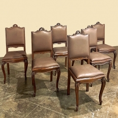 Set of 6 Antique Country French Louis XVI Dining Chairs with Leather