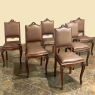 Set of 6 Antique Country French Louis XVI Dining Chairs with Leather