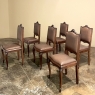 Set of 6 Antique Country French Louis XVI Dining Chairs with Leather