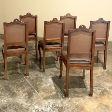 Set of 6 Antique Country French Louis XVI Dining Chairs with Leather