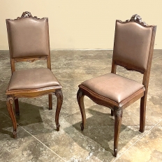 Set of 6 Antique Country French Louis XVI Dining Chairs with Leather