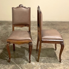 Set of 6 Antique Country French Louis XVI Dining Chairs with Leather