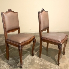 Set of 6 Antique Country French Louis XVI Dining Chairs with Leather