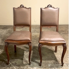 Set of 6 Antique Country French Louis XVI Dining Chairs with Leather