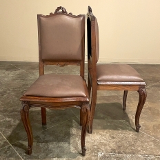 Set of 6 Antique Country French Louis XVI Dining Chairs with Leather