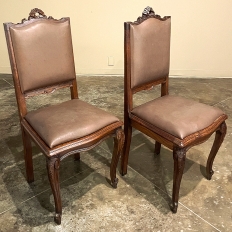 Set of 6 Antique Country French Louis XVI Dining Chairs with Leather