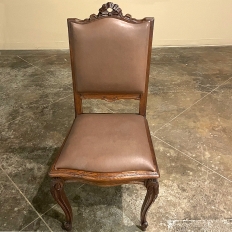 Set of 6 Antique Country French Louis XVI Dining Chairs with Leather