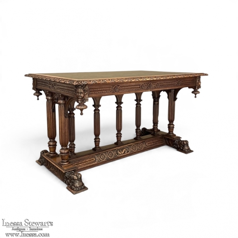 19th Century Napoleon III Walnut Partner's Desk with Faux Leather