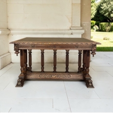 19th Century Napoleon III Walnut Partner's Desk with Faux Leather