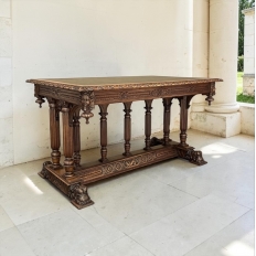 19th Century Napoleon III Walnut Partner's Desk with Faux Leather