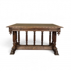 19th Century Napoleon III Walnut Partner's Desk with Faux Leather