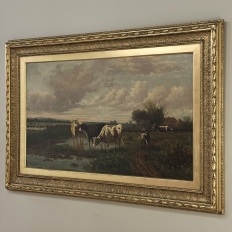 Antique Oil Painting on Canvas by Henri Dupont (1890-1961) 'Grazing Cattle'