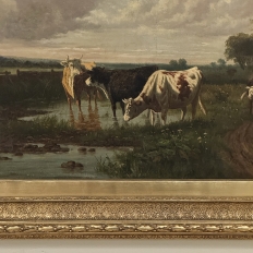 Antique Oil Painting on Canvas by Henri Dupont (1890-1961) 'Grazing Cattle'
