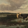 Antique Oil Painting on Canvas by Henri Dupont (1890-1961) 'Grazing Cattle'