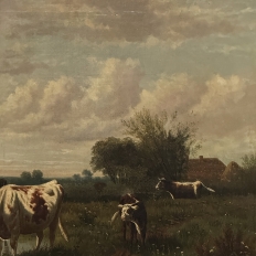 Antique Oil Painting on Canvas by Henri Dupont (1890-1961) 'Grazing Cattle'