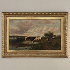 Antique Oil Painting on Canvas by Henri Dupont (1890-1961) 'Grazing Cattle'
