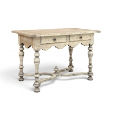Dutch Stripped Sycamore Writing Table with 2 Drawers and Turned Legs