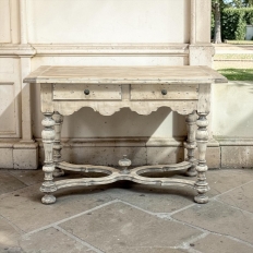 Dutch Stripped Sycamore Writing Table with 2 Drawers and Turned Legs
