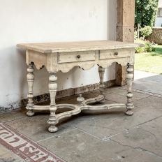Dutch Stripped Sycamore Writing Table with 2 Drawers and Turned Legs