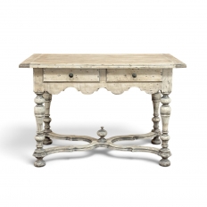 Dutch Stripped Sycamore Writing Table with 2 Drawers and Turned Legs